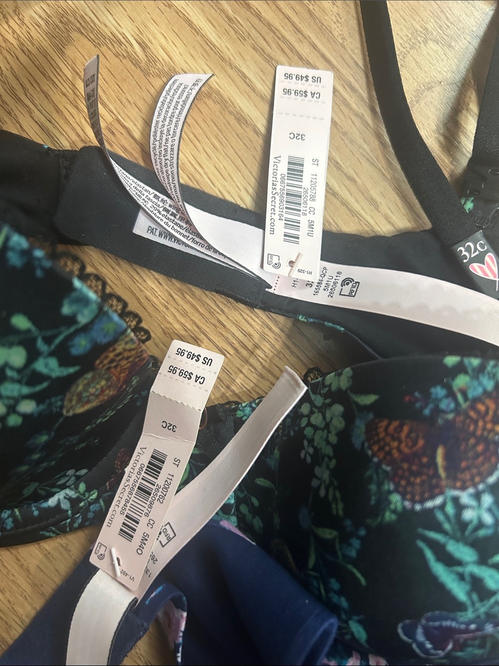 NWT Victoria's Secret Black Butterfly & Navy Floral Underwire Bras - Set of 2 - Picture 2 of 2